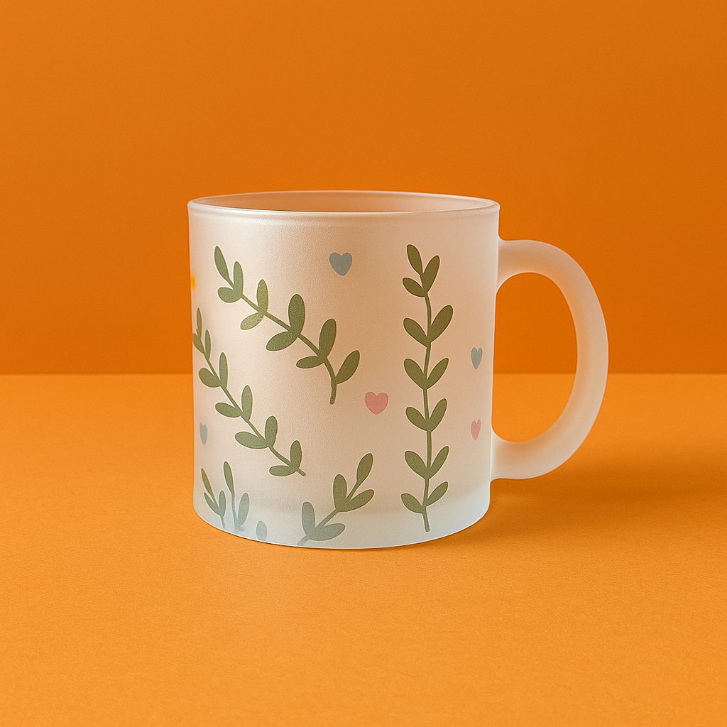 Frosted Mug - 'Green Leaves'