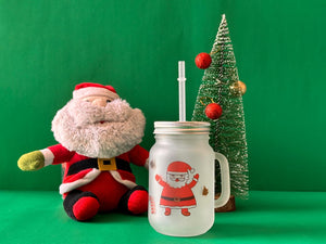 Frosted Mason Jar - 'Santa & Gingerbread Man'