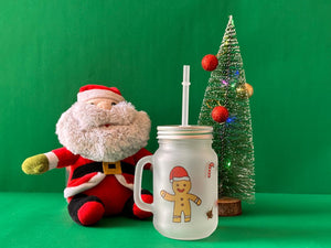 Frosted Mason Jar - 'Santa & Gingerbread Man'