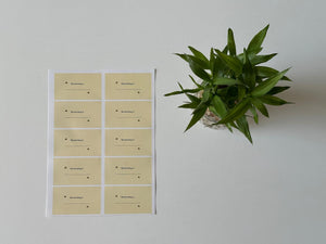 Label stickers sheet with 10 matte-finish yellow labels – rounded rectangle design for personalizing notebooks and folders.