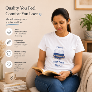 Printed Ladies T-Shirt (White) - 'I Love Books more than People'