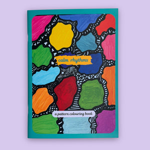 A picture of a Zentagles inspired colouring book titled calm rhythms