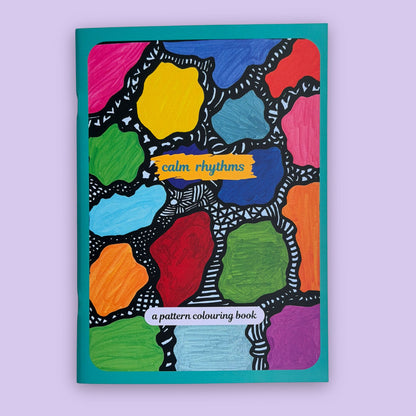 A picture of a Zentagles inspired colouring book titled calm rhythms